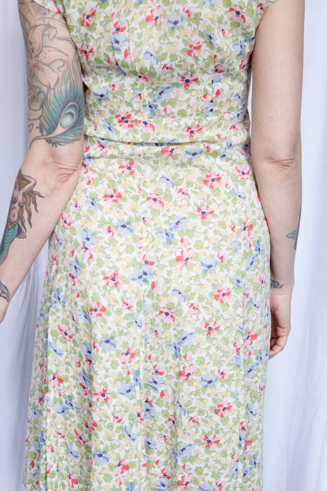 1930s Floral Cotton Day Dress - Small