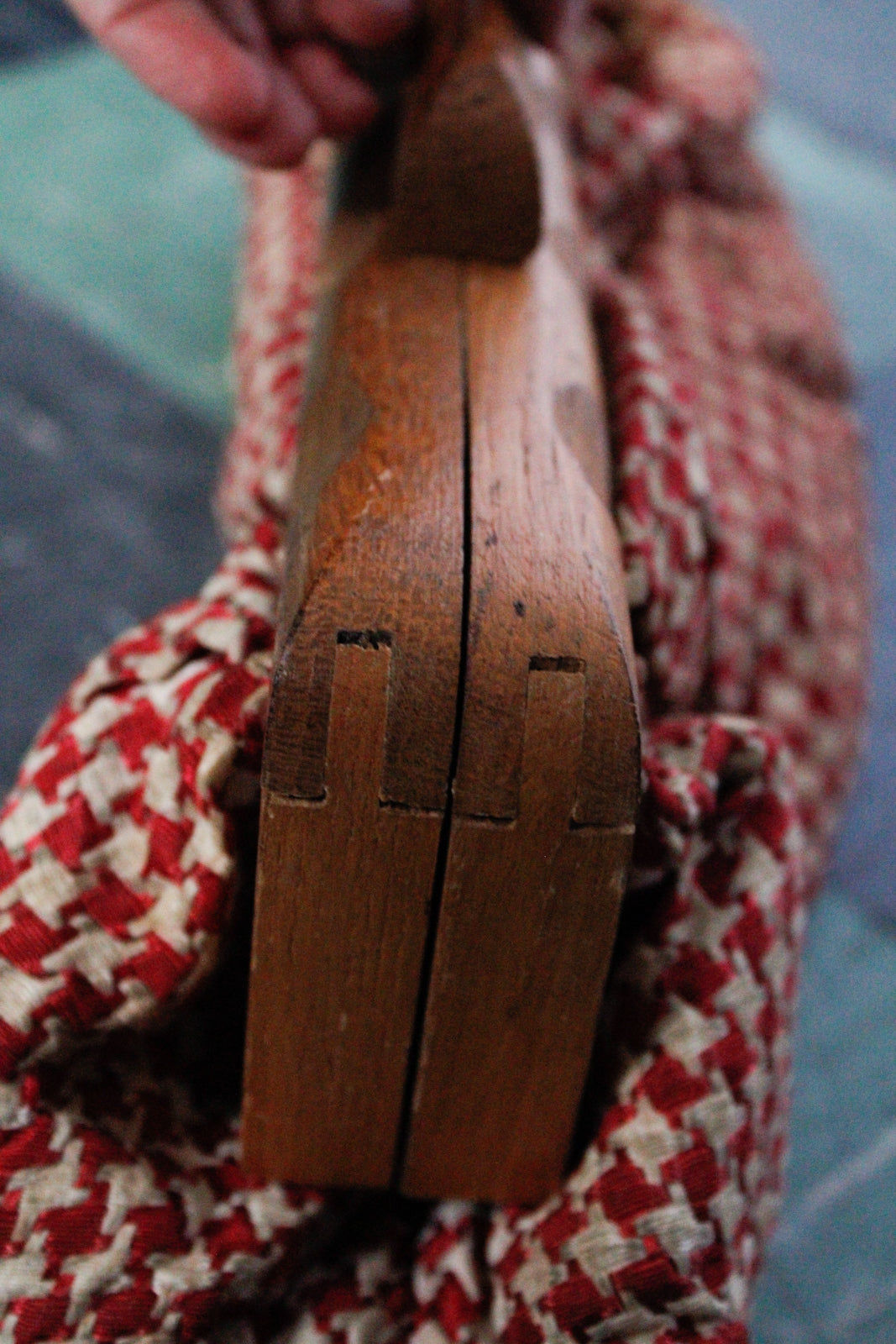 1940s Wood & Silk Woven Handbag