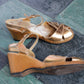 1940s Gold Peep Toe Wedge Sandals - size 6.5