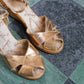 1940s Gold Peep Toe Wedge Sandals - size 6.5