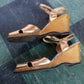 1940s Gold Peep Toe Wedge Sandals - size 6.5