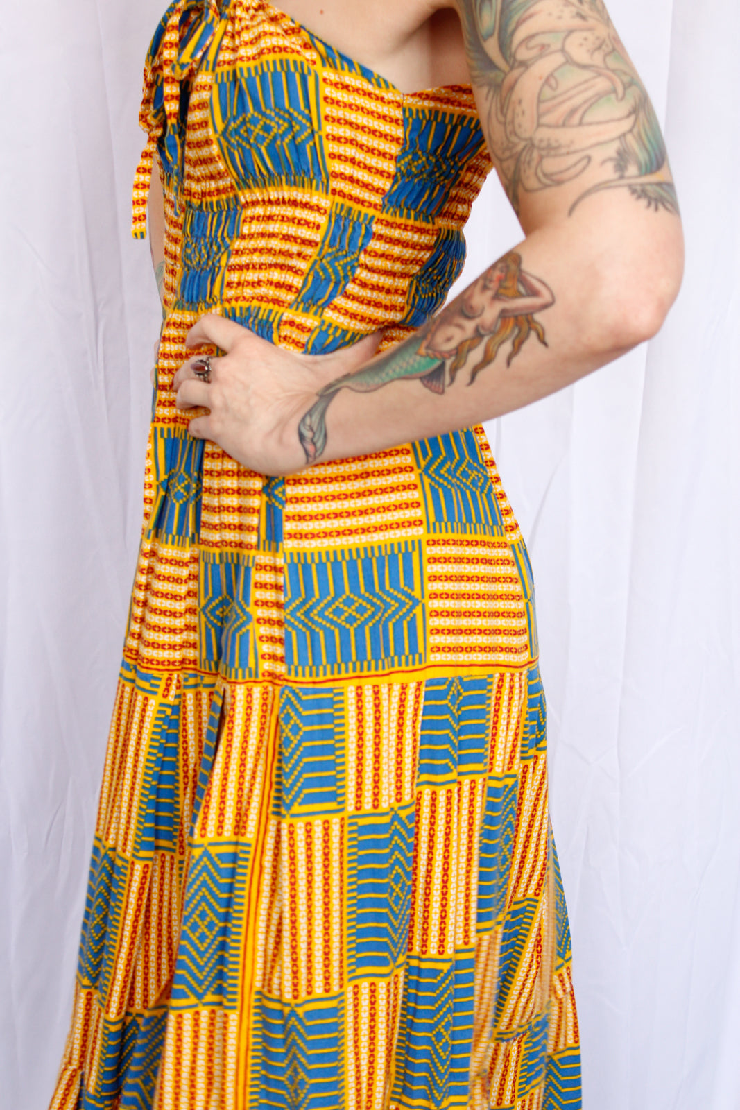 1970s Batik Cotton Summer Dress - Large