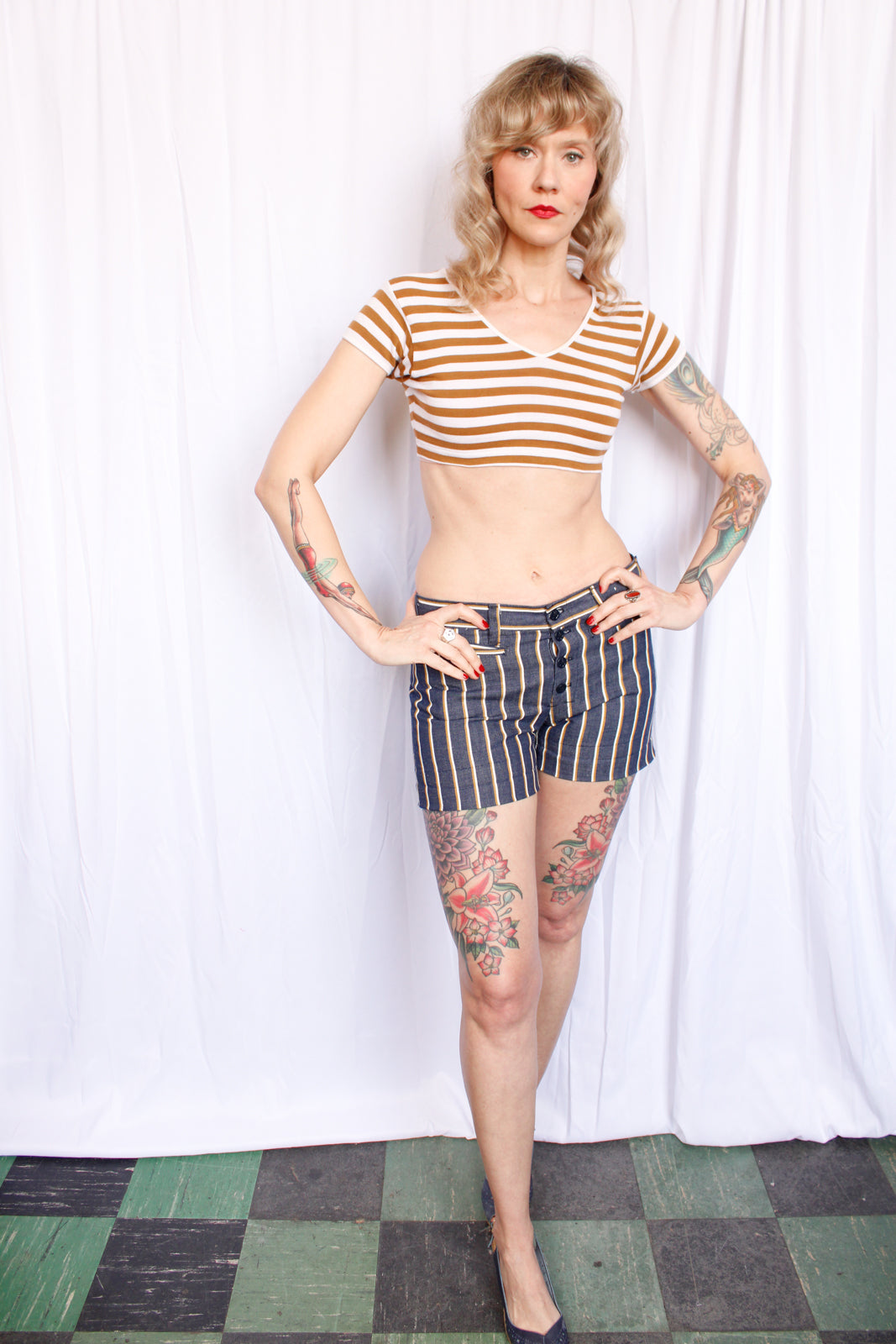 1990s Striped Collage Crop Top - Small 