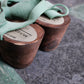 1970s NOS Sea Green Leather Wooden Swedish Clog Sandals - 9.5 US/41 Euro