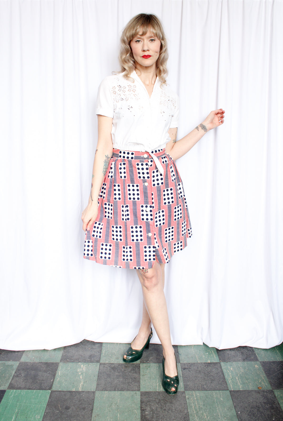 1960s Domino Cotton Skirt - Small