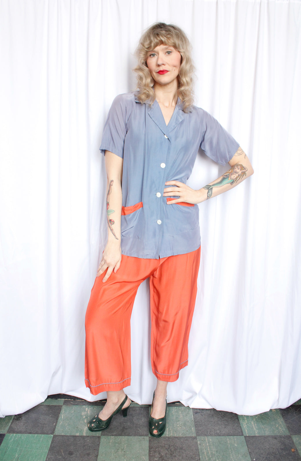 1940s Rayon Purple & Orange Lounge Suit - S/M