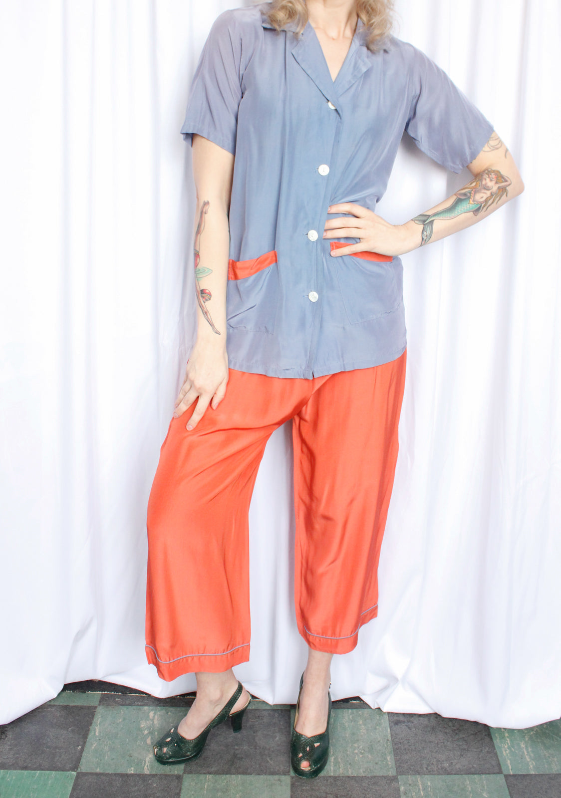 1940s Rayon Purple & Orange Lounge Suit - S/M