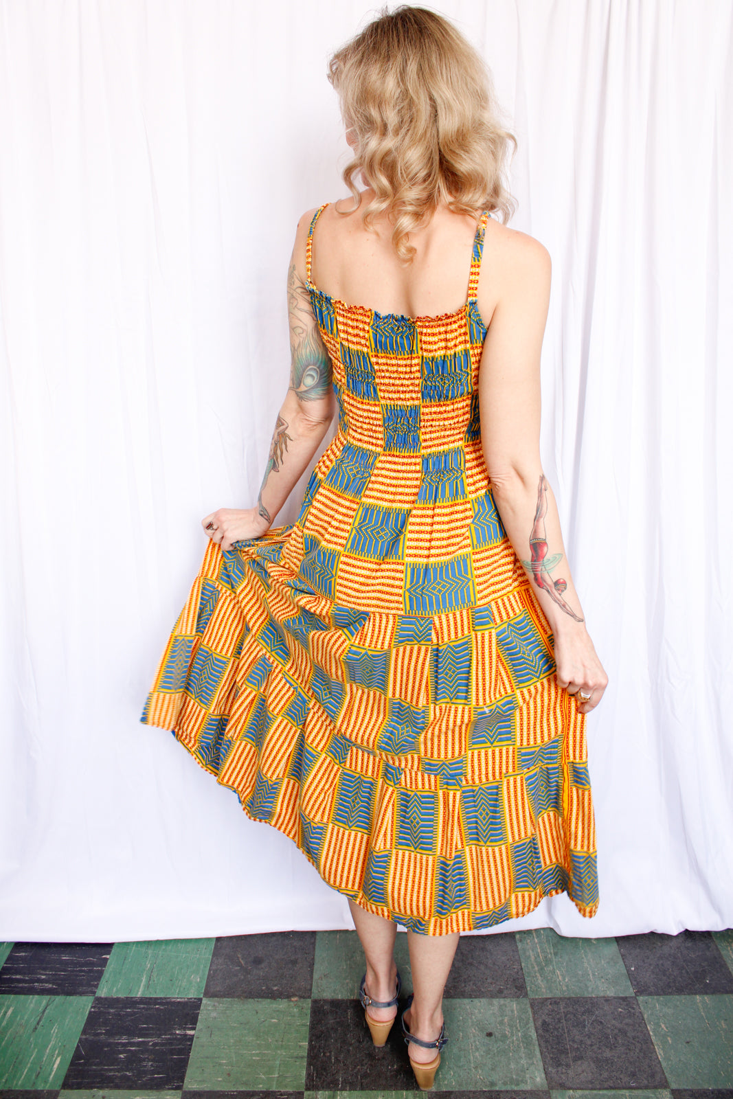 1970s Batik Cotton Summer Dress - Large