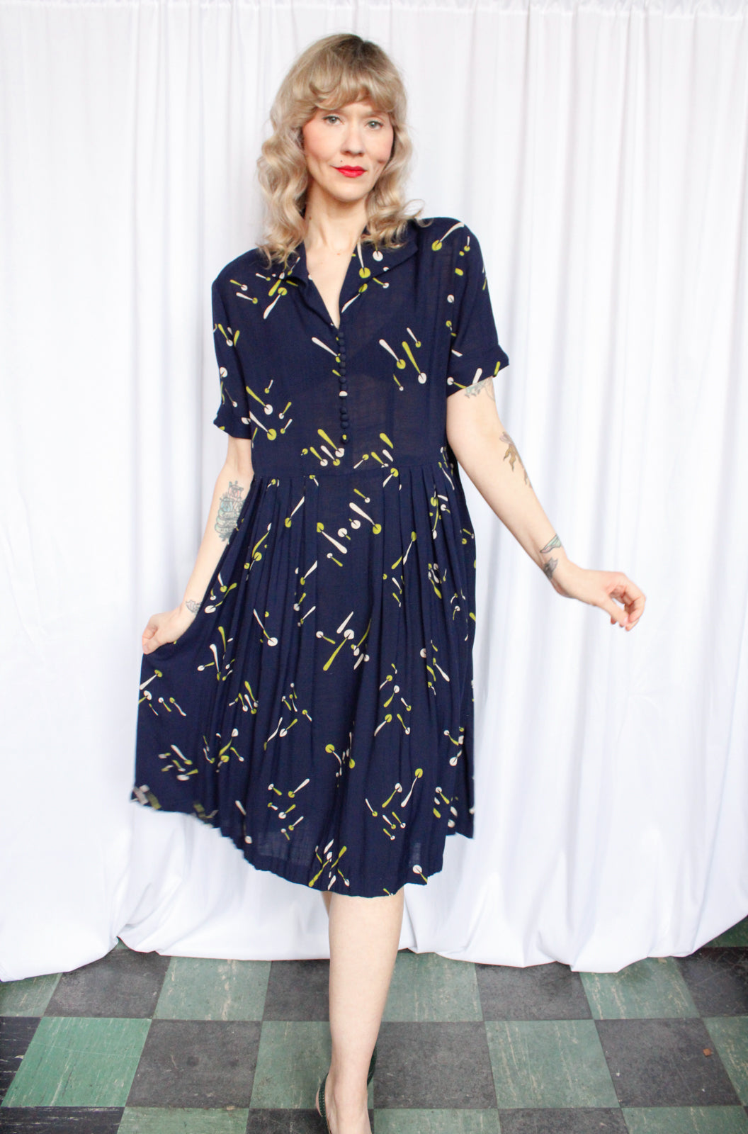 1950s Atomic Print Cotton Dress - Large 