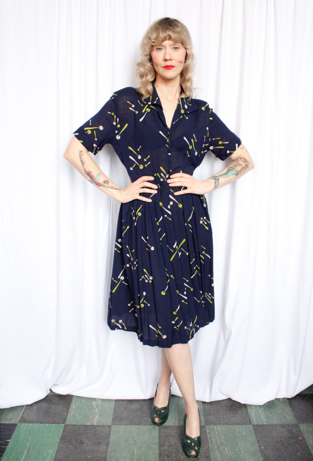 1950s Atomic Print Cotton Dress - Large 