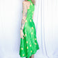 1970s Bright Green Floral Maxi Dress - Small