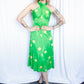 1970s Bright Green Floral Maxi Dress - Small