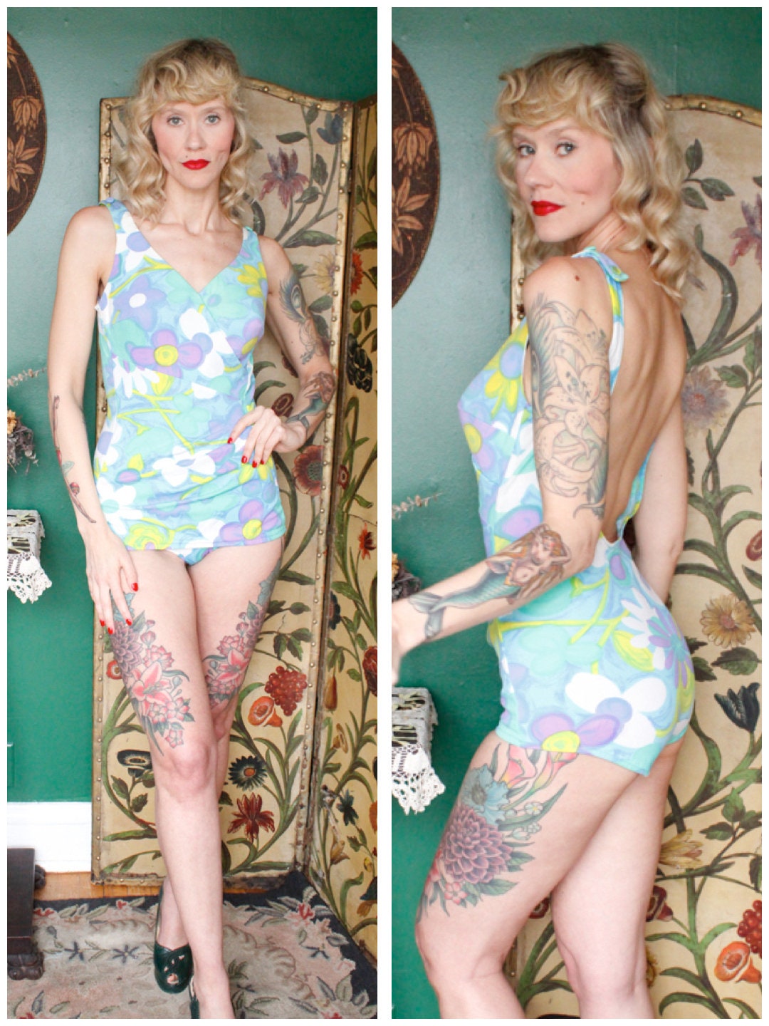 1960s Bold Summer Floral Swimsuit by Roxanne