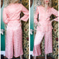 1930s Pink Floral Silk Blouse & Wide Leg Pant Lounge Set - Xs