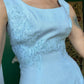 1950s Floral Blue Irish Linen Dress - Small