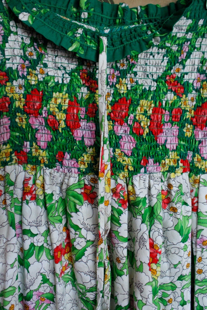 1970s Floral Cotton Halter Maxi Dress