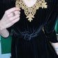 1930s Silk Black Velvet Dress with Crochet Trim - Medium