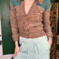 1970s Knit Green Sand Cardigan Sweater