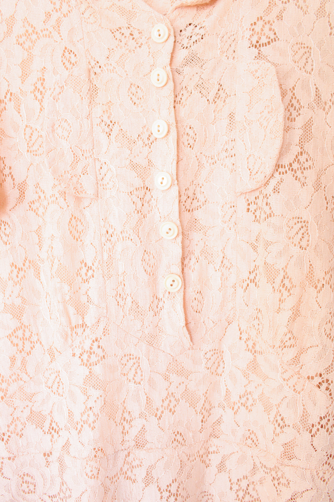 1930s Floral Lace Pale Apricot Dress - Small