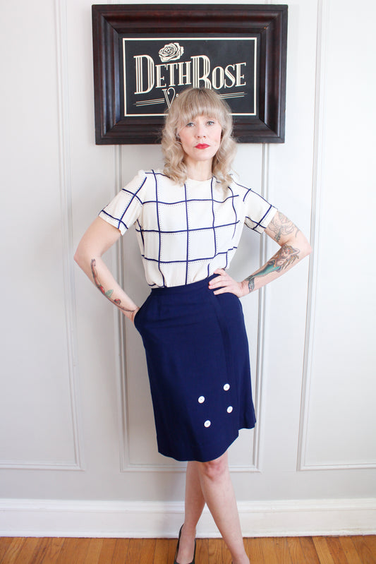 1950s Linen Button Pencil Skirt - Xsmall