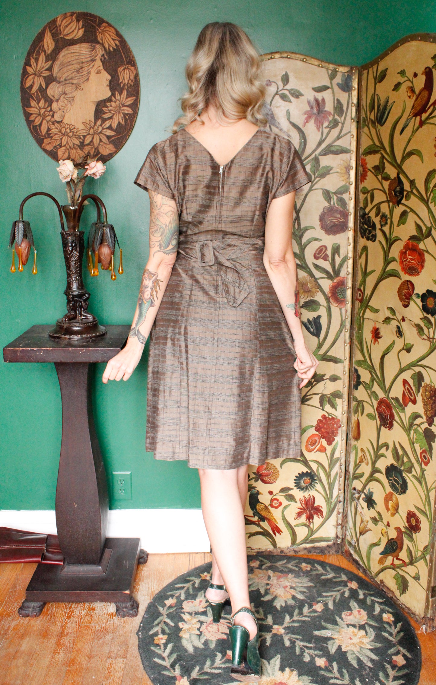 1950s Silk Plaid Classic Sheath Dress