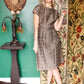 1950s Brown Silk Plaid Sheath Dress 