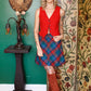 1960s 2pc Wool Plaid Reversible Vest & Mini Skirt - Small