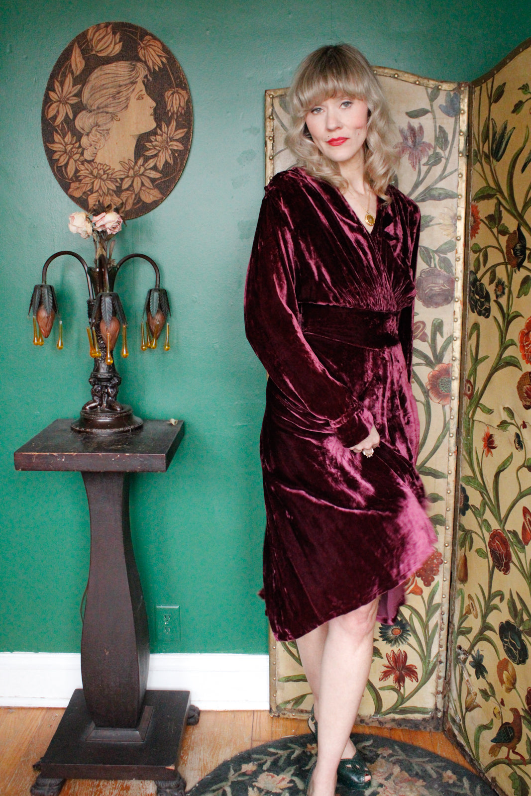 1930s Plum Velvet Dress