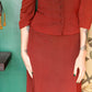 Early 1940s Rayon Crepe Color Block 2pc Blouse & Skirt Set 