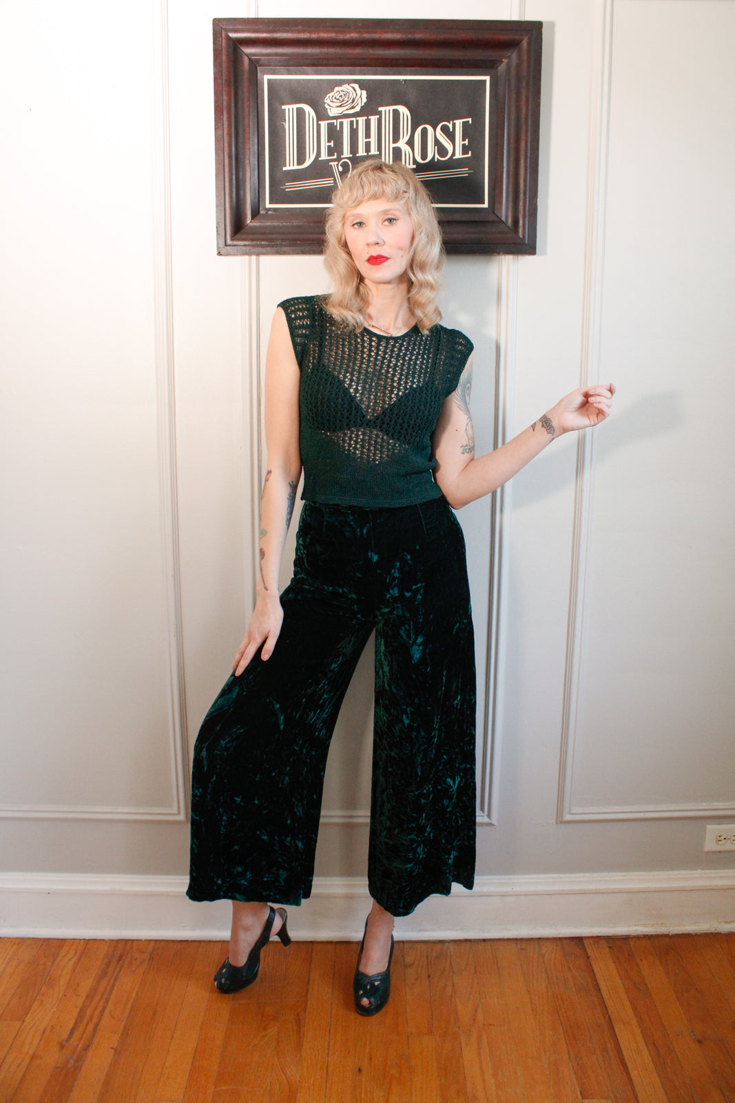 1930s Rayon Green Knit Top - S/M