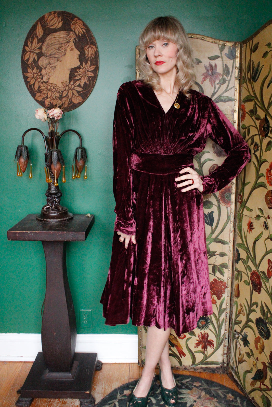 1930s Plum Velvet Dress