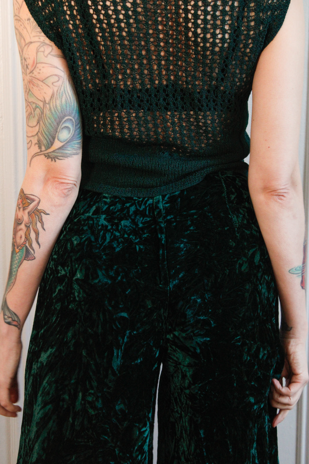 1960s Alex Coleman Crushed Velvet Emerald Wide Leg Pants - Xsmall