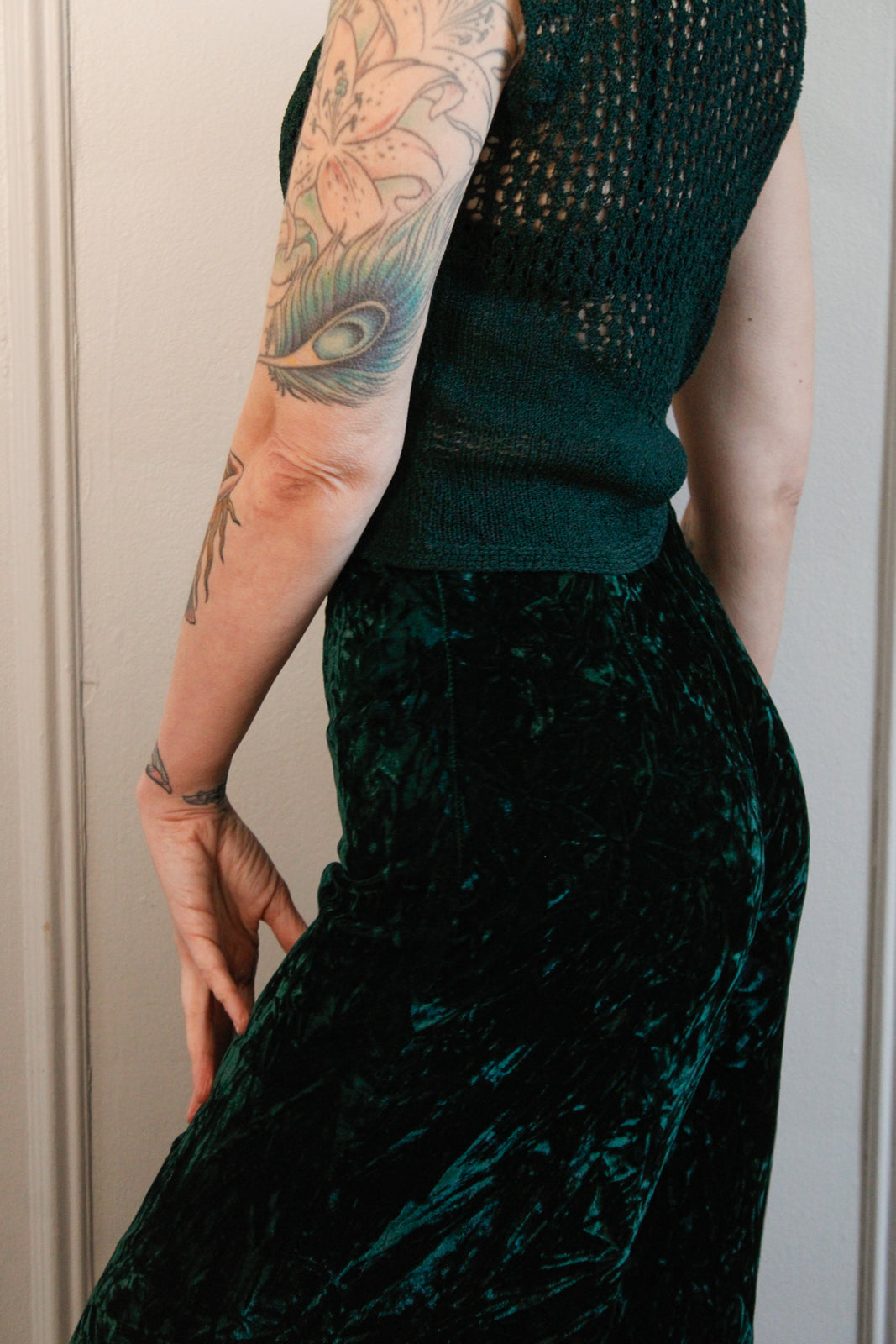 1960s Alex Coleman Crushed Velvet Emerald Wide Leg Pants - Xsmall
