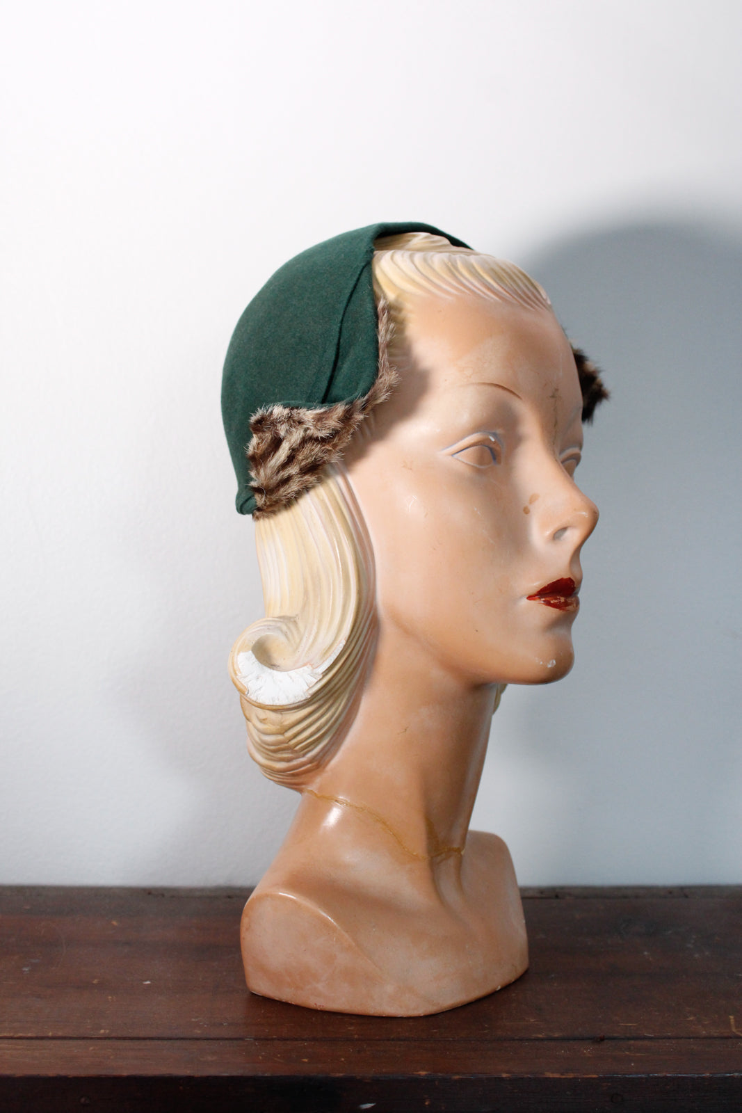 1940s Green Felt Hat with Fur