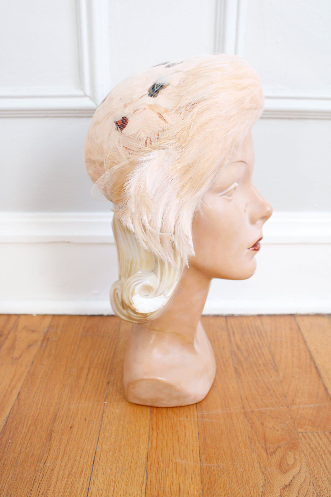 1940s Miss Rae Pale Pink Feather Hat