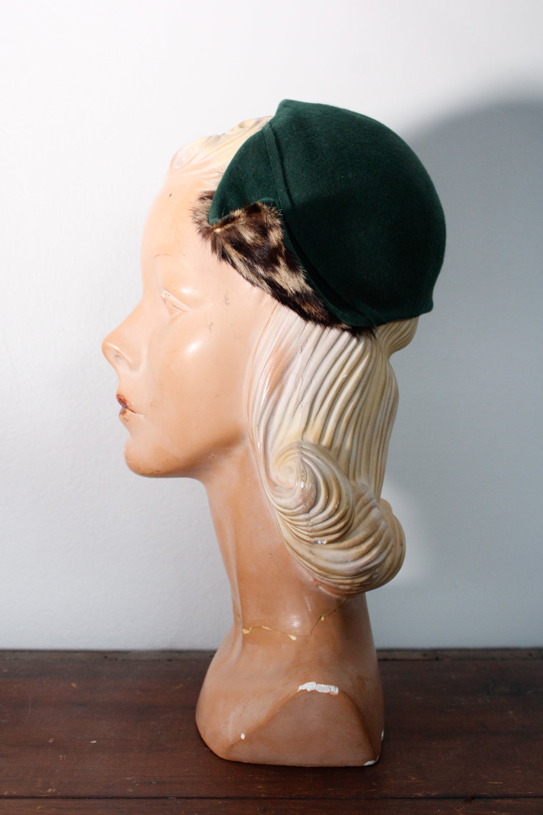 1940s Green Felt Hat with Fur