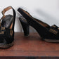 1940s Studded Joseph Brushed Leather Platform Heels - 6.5/7