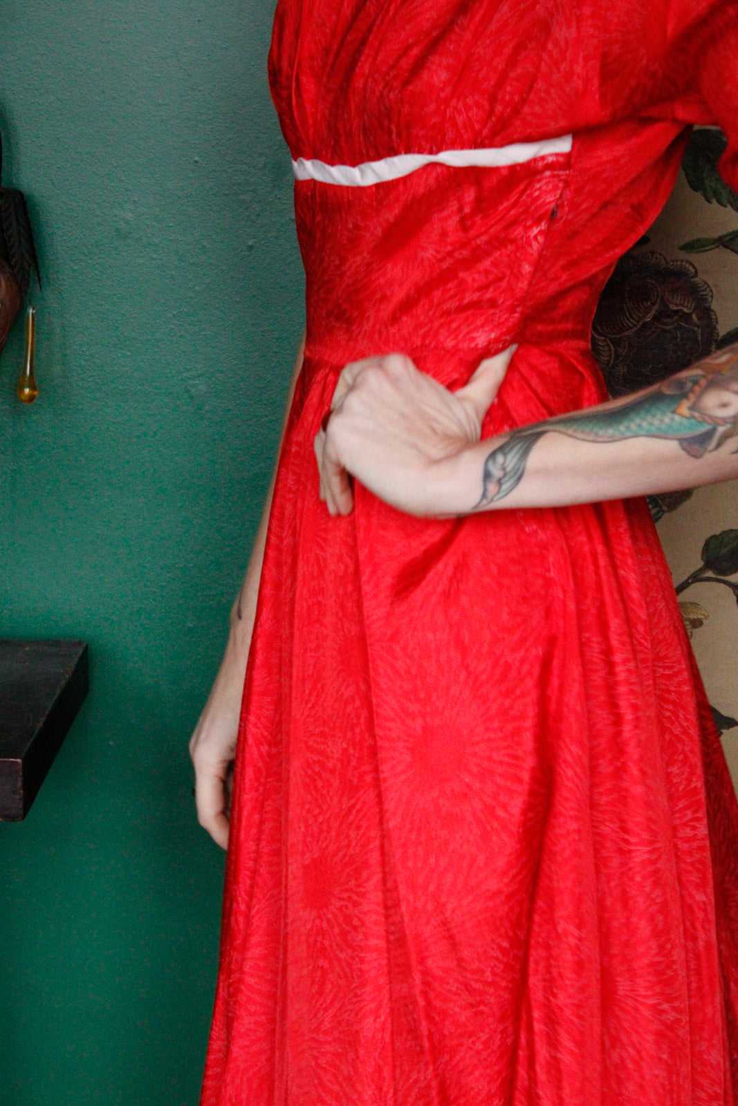 1950s Ruby Red Snowflake Dress