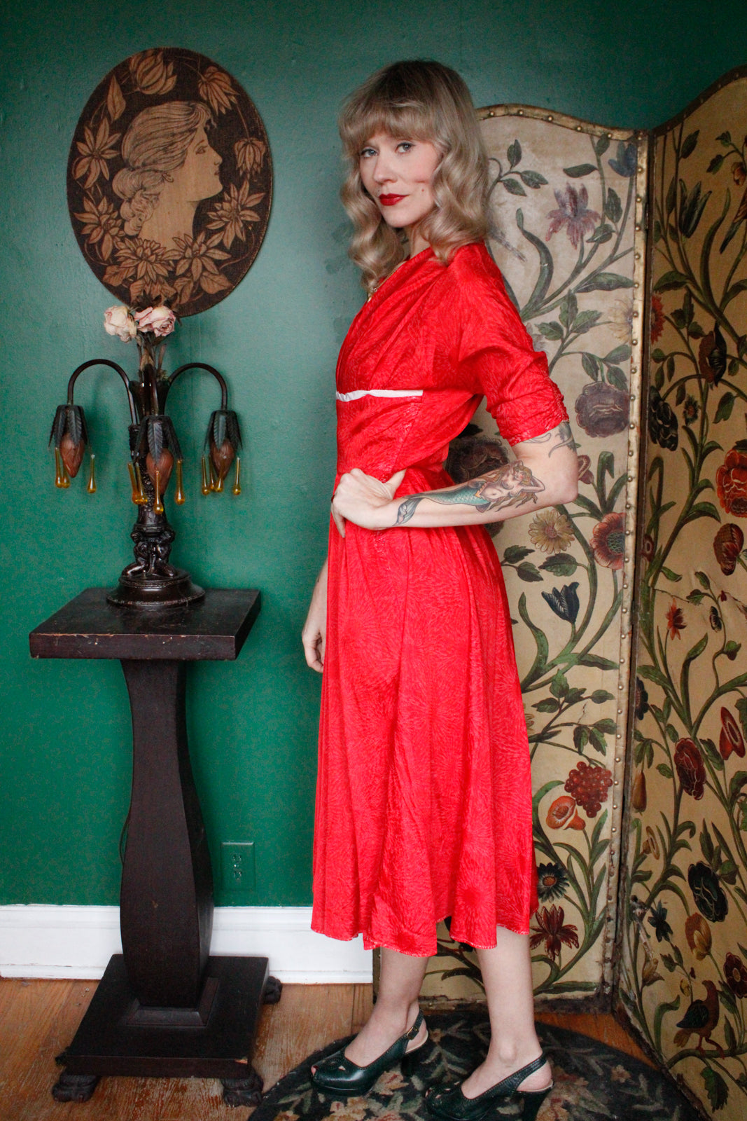 1950s Ruby Red Snowflake Dress