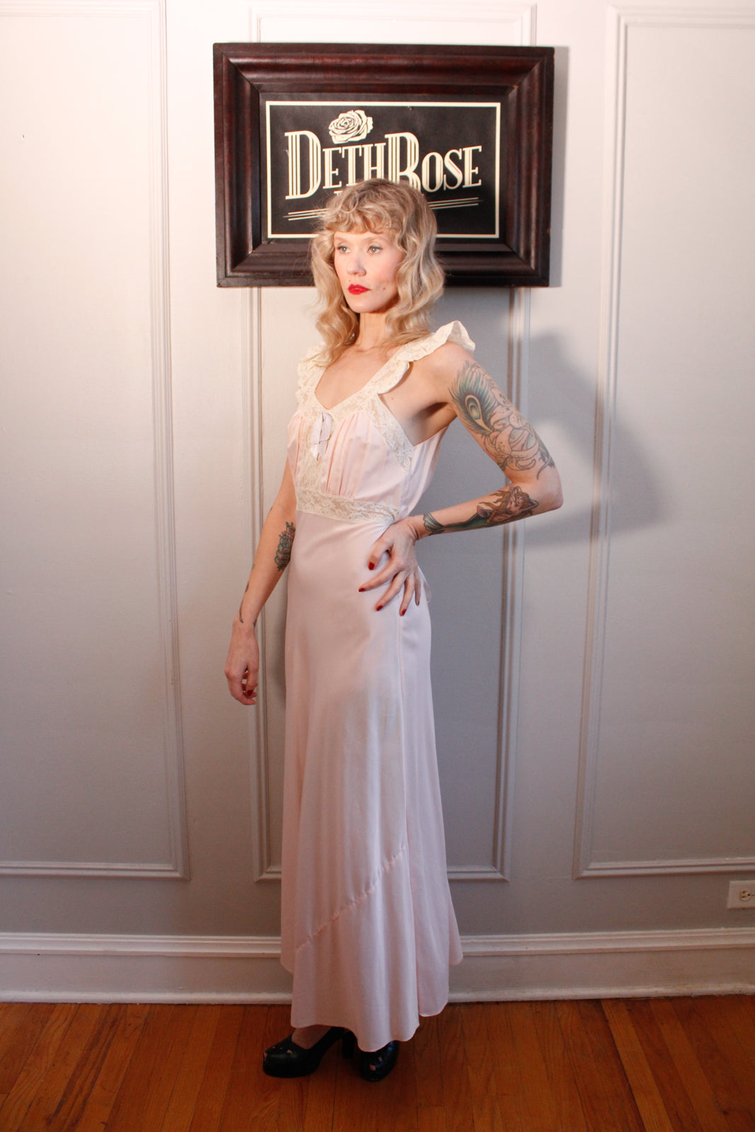 1940s Lady Lenora Rayon Bias Cut Nightgown - S/M