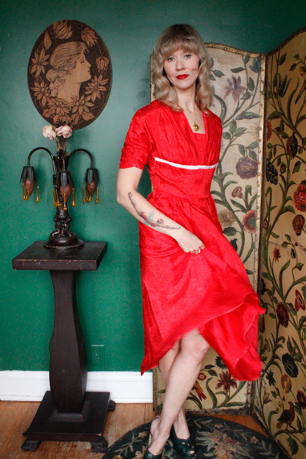 1950s Ruby Red Snowflake Dress