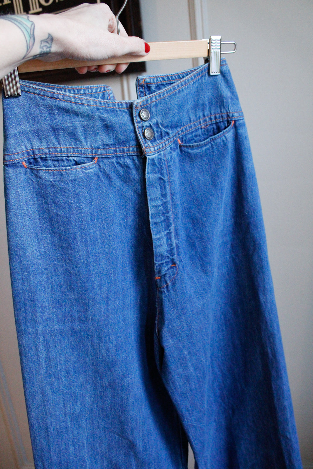 1970s Wide Leg High Waist Denim Jeans - 25"