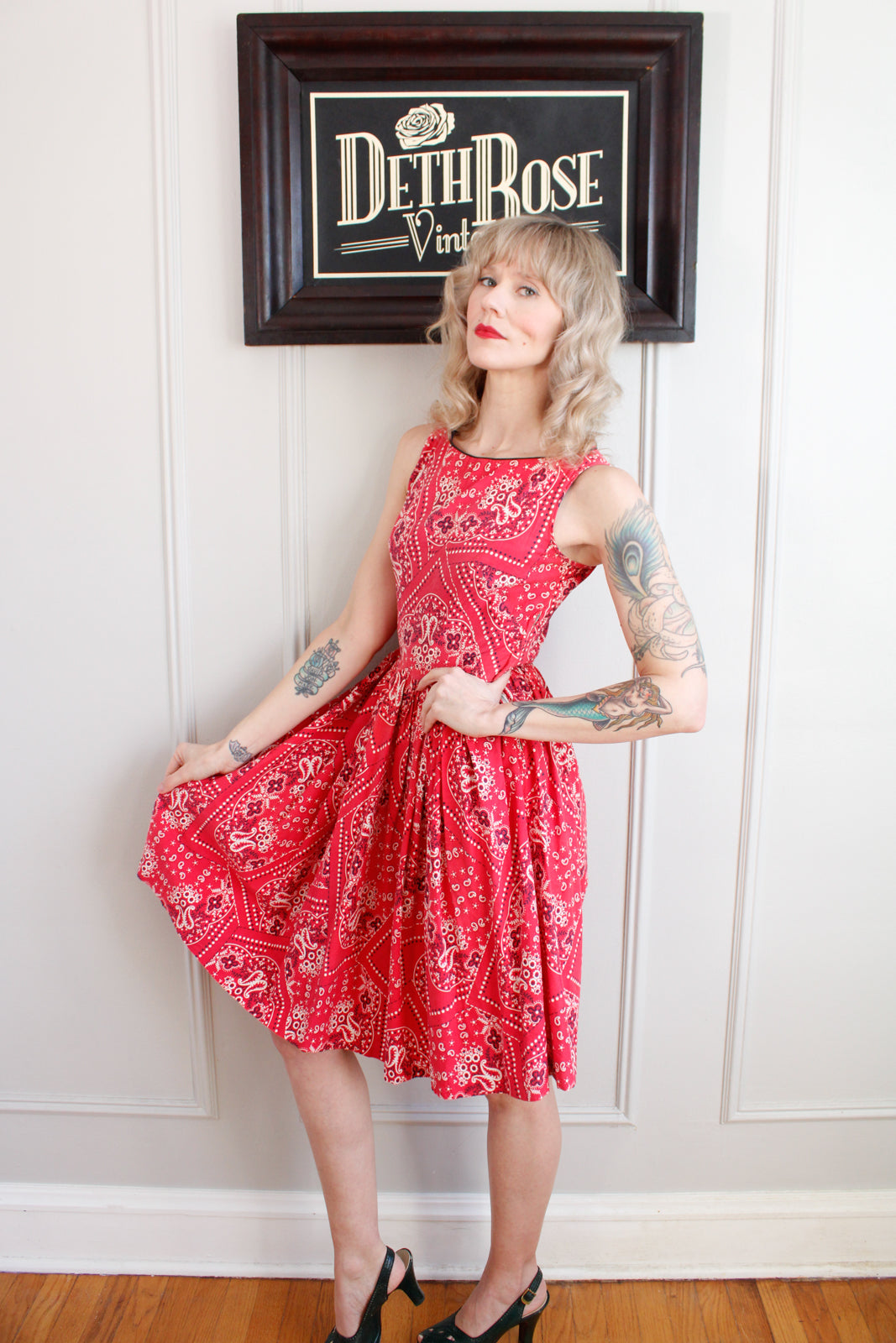 1950s Red Bandana Glenbury Dress - Small