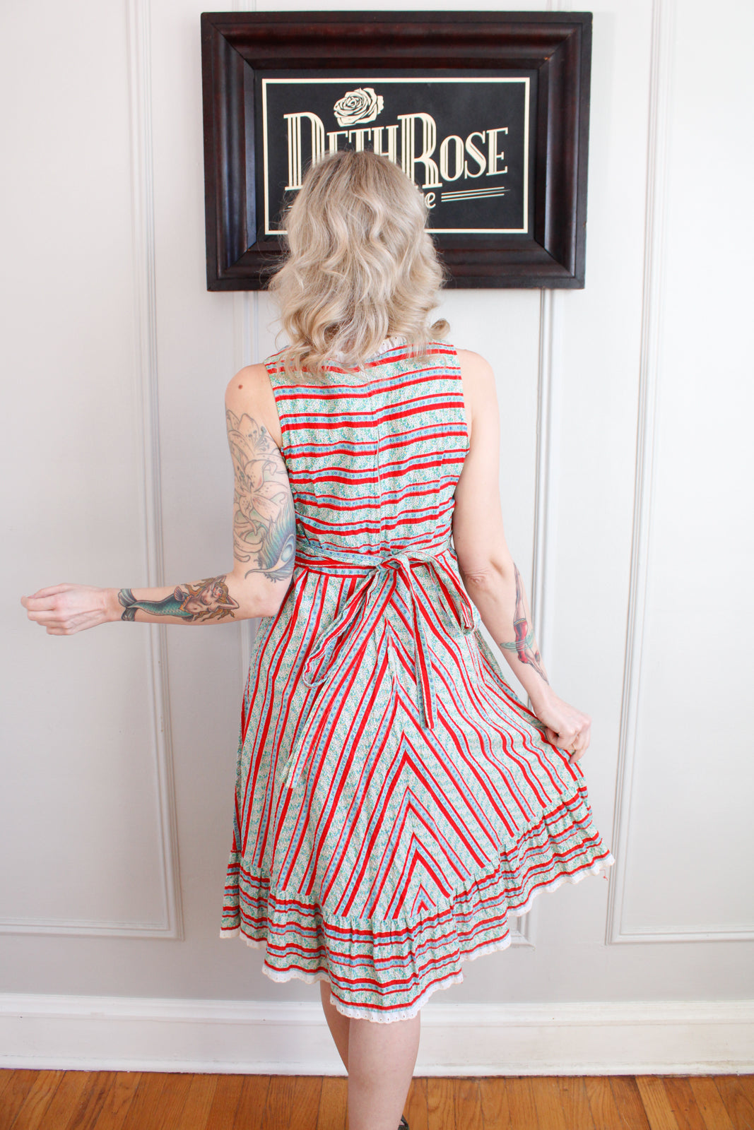 1970s Floral Striped Day Dress