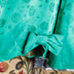 1950s Green Rose Flocked Taffeta Party Dress 