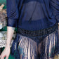 1920s Sapphire Sheer Blouse with Fringe - S/M