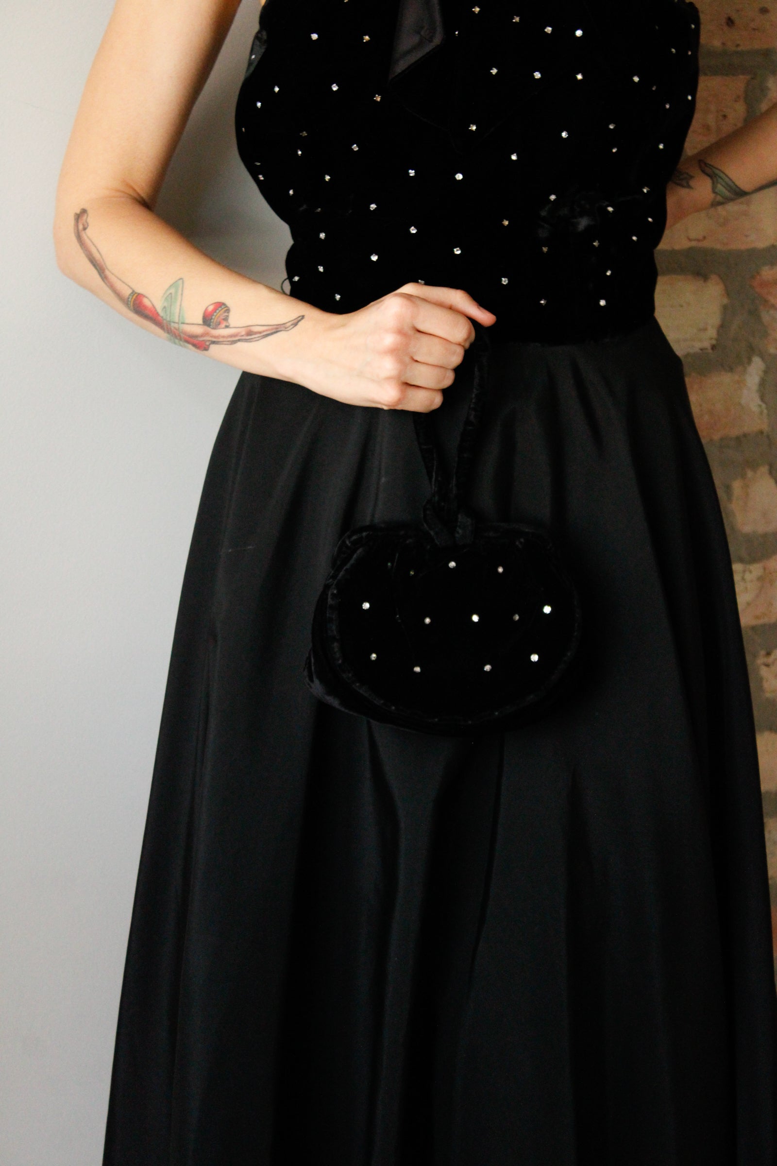 1940s Velvet & Rhinestone Evening Bag 