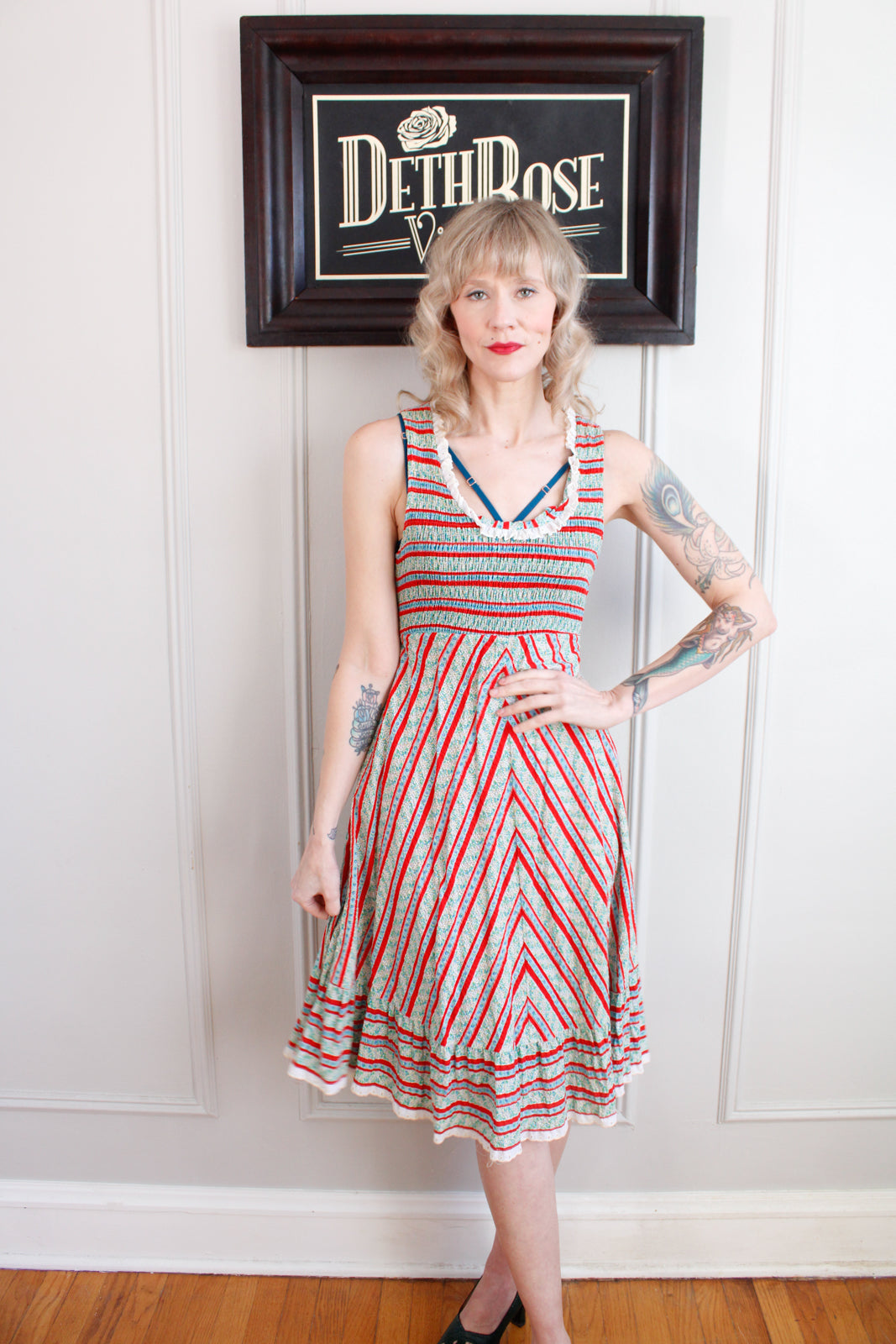 1970s Floral Striped Day Dress