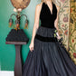 1930s Black Halter Velvet and Taffeta Gown 