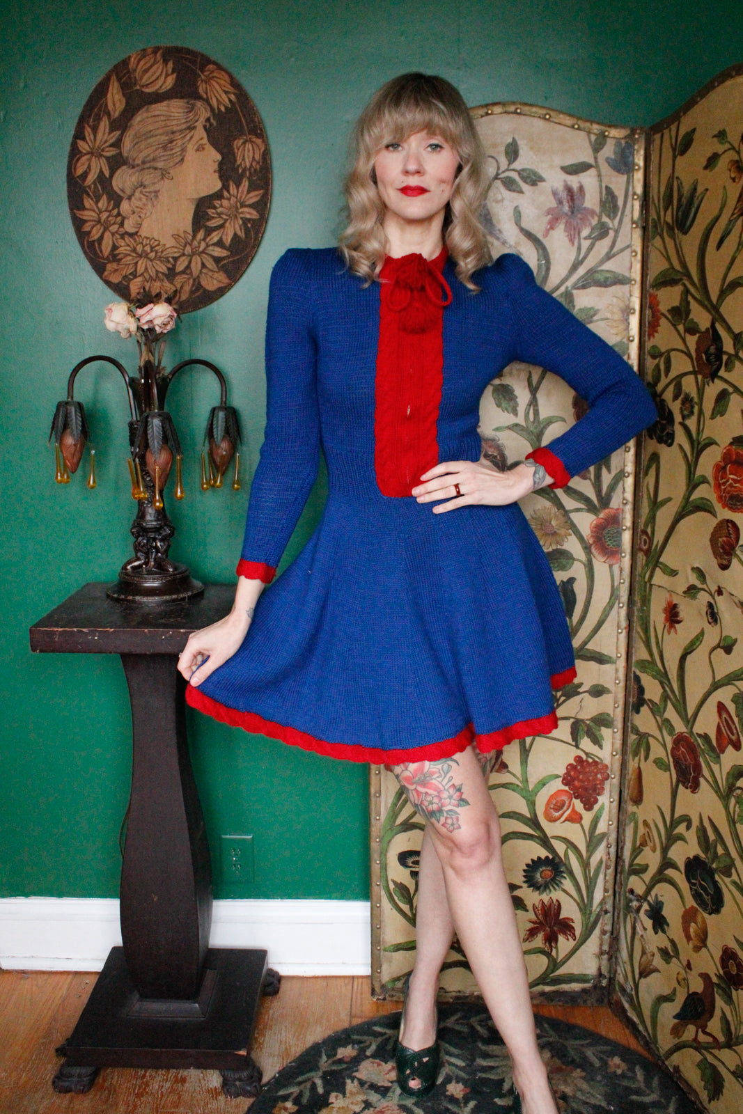 1940s Ice Skating Hand-Knit Dress - Small